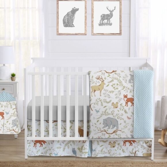 Sweet Jojo Designs Woodland Toile 4 pc set Comforter curtains diaper bedskirt - Picture 1 of 12